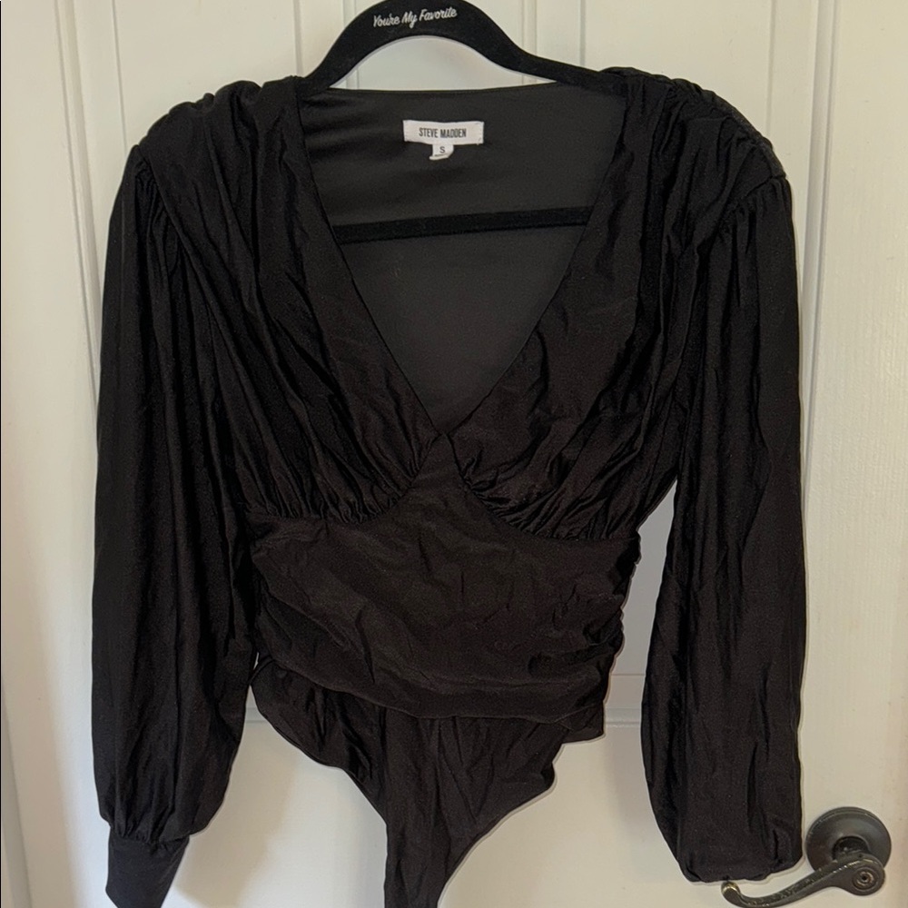 Steve Madden Black Puff Sleeve Bodysuit